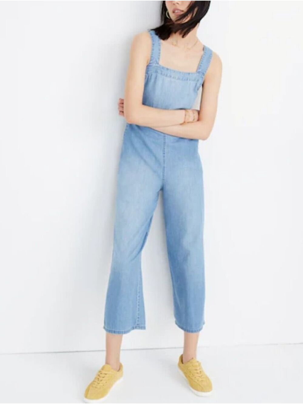 Madewell Denim Apron Bow-Back Jumpsuit in the Ronda wash Sz: 4 Tie Back Cotton